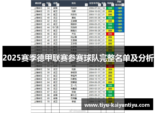 2025赛季德甲联赛参赛球队完整名单及分析